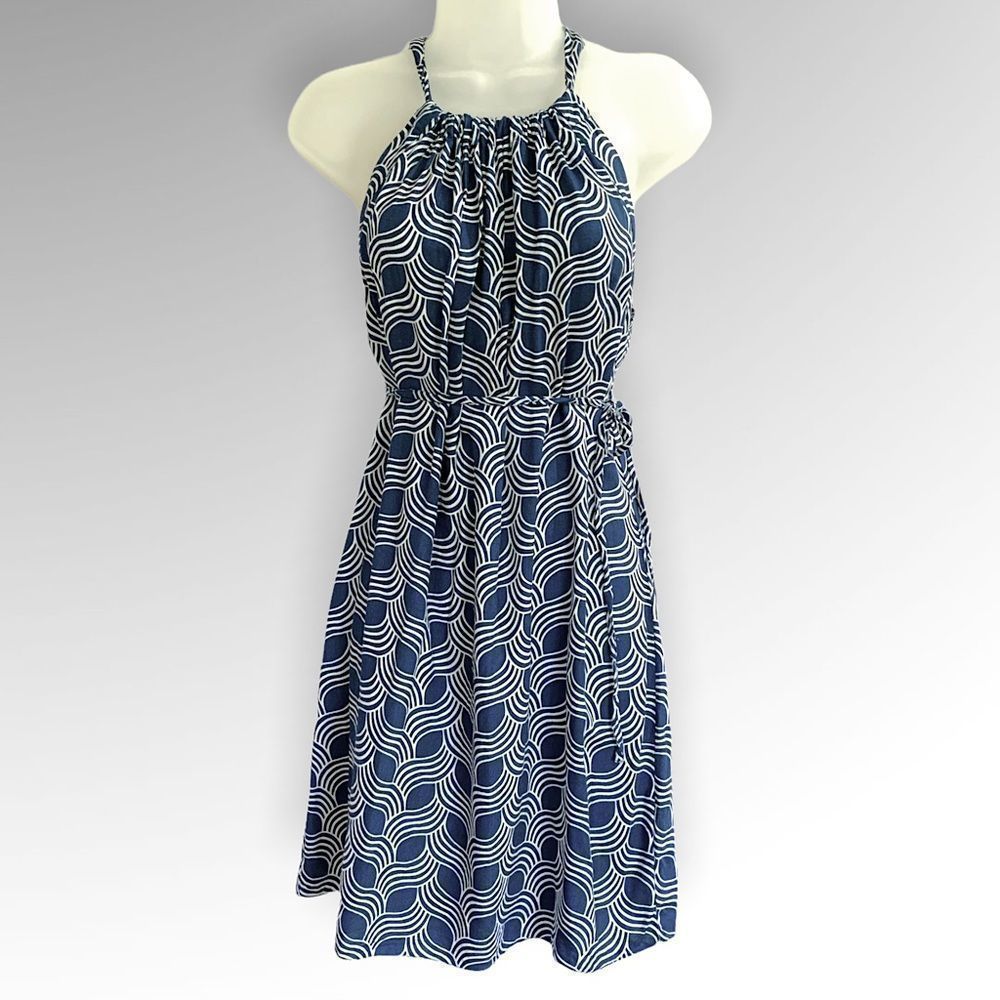 ESCAPADA Womens Halter Sun Dress Boho Print Blue White Size XS
